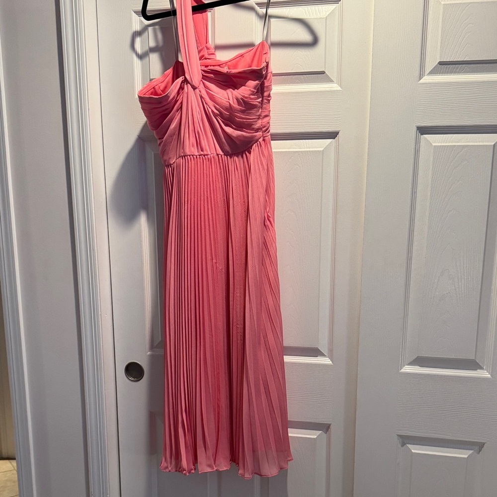 Monique Lhuillier Pink Pleated Midi Dress